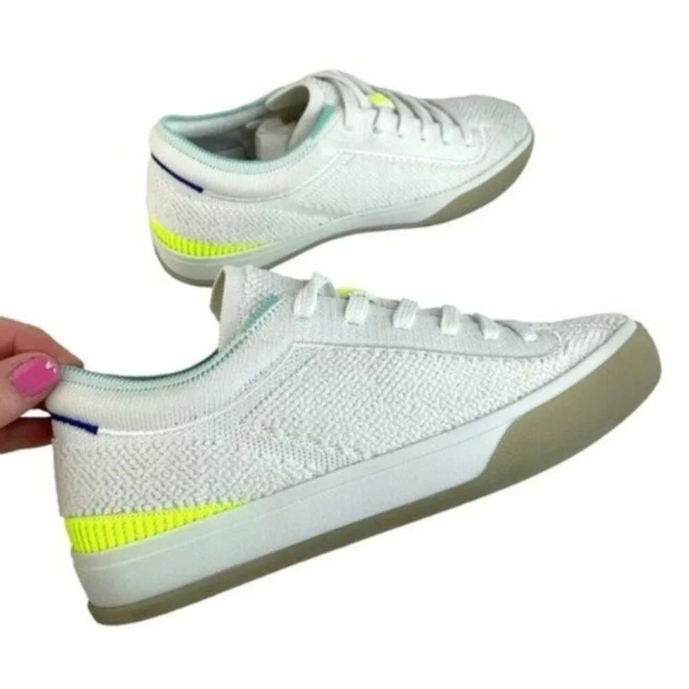 Rothys White Terry Sneakers Neon Accents